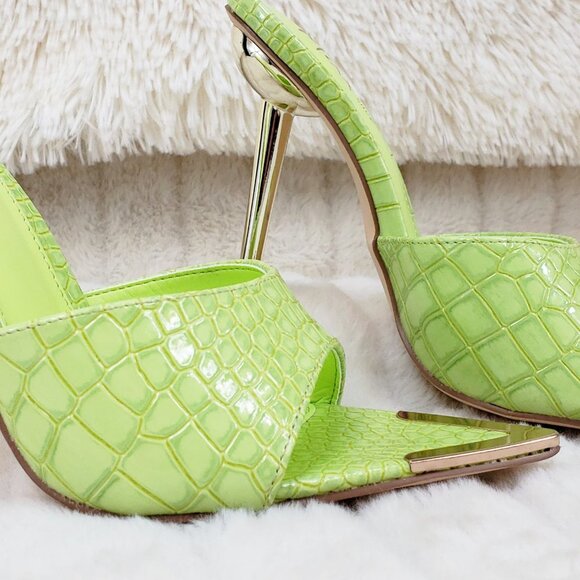 Venus Lime Green Slip On Pointy Toe High Heel Slides - Picture 14 of 15